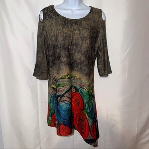 Artistic Cold-Shoulder Tunic Dress with Bold Floral Print Papa Of Vancouver M